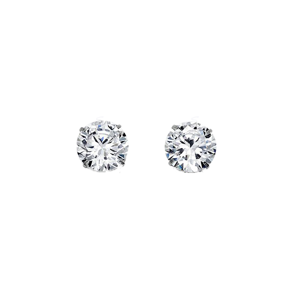 14K White Gold Round 7mm CZ Stud Earrings