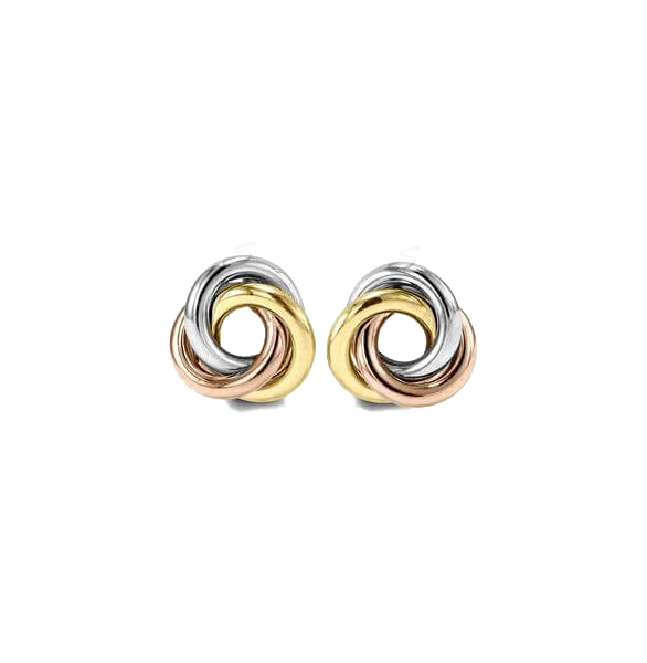 10K Tri Color Gold Twist Knot Stud Earrings