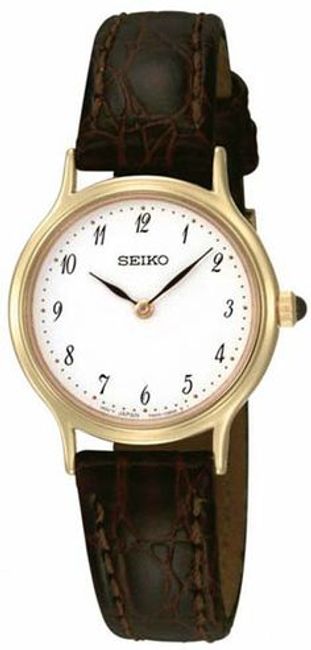 Seiko Gold Tone Brown Leather Strap Quartz Women&#39;s Watch SFQ828