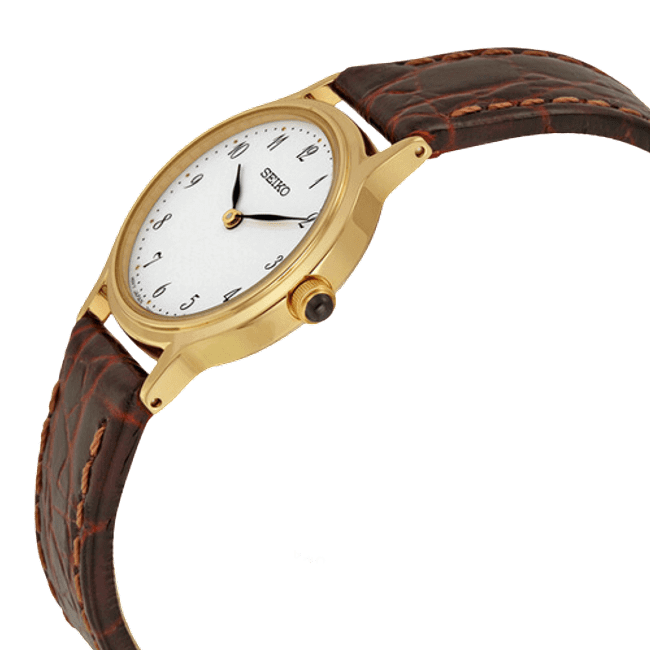 Seiko Gold-tone Brown Leather Strap Women&#39;s Watch SFQ828
