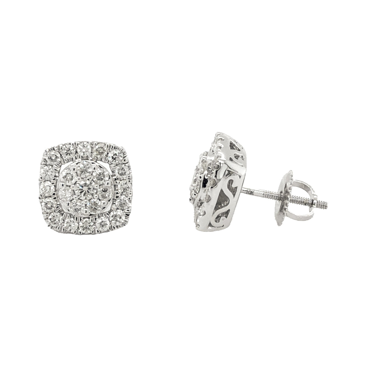 10K White Gold 1.00TDW Halo Diamond Earrings