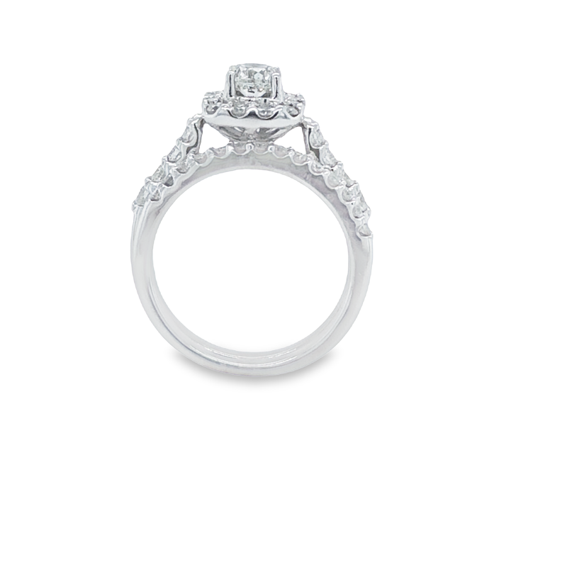 14k White Gold 1.50TDW Diamond Solitaire With Halo and Sides Diamonds Wedding Set