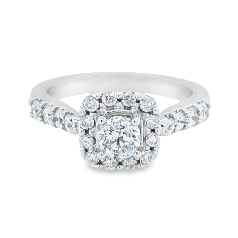 14k White Gold 1.50TDW Diamond Solitaire With Halo and Sides Diamonds Wedding Set