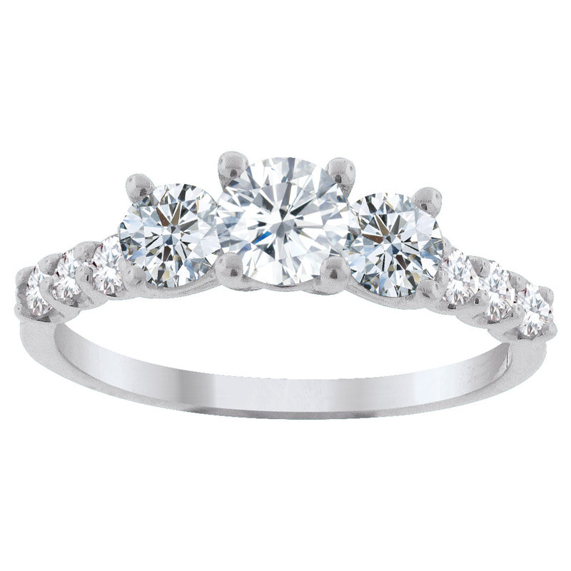 14K White Gold 1.00TDW Diamond Past Present Future Ring with Accent Diamonds