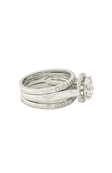 14K White 0.75TDW Diamond Illusion Imperial Style 3 Piece Wedding Set