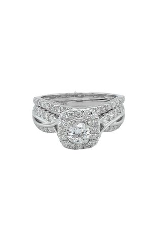 14K White Gold 1.00TDW Diamond Halo Infinity Style Wedding Set