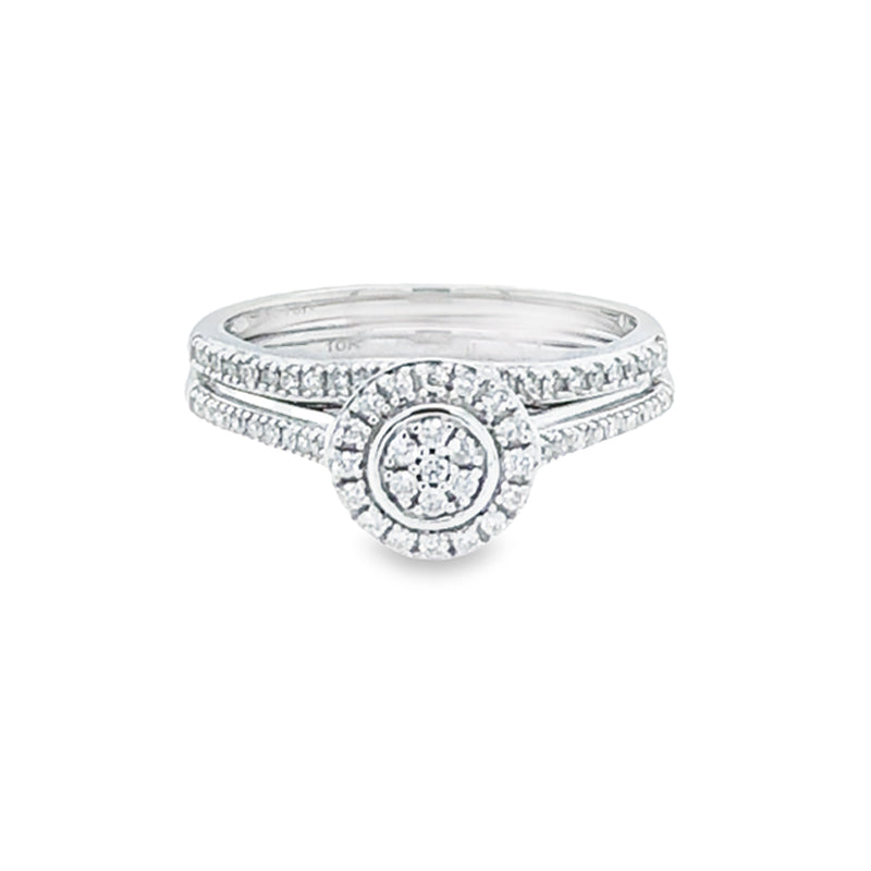 10K White Gold 0.25TDW Diamond Round Halo Wedding Set