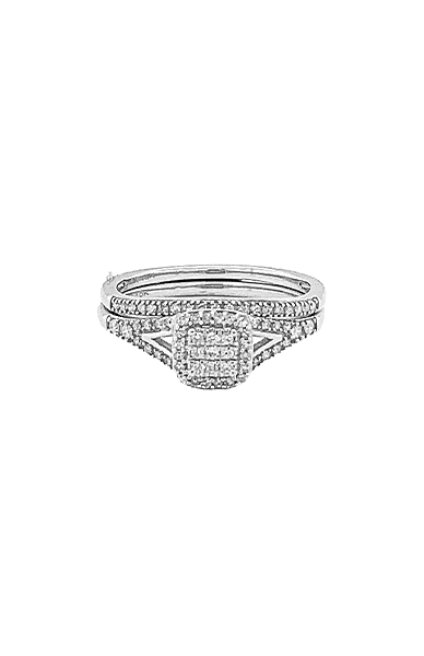 10K White Gold 0.25TDW Diamond Square Halo Wedding Set