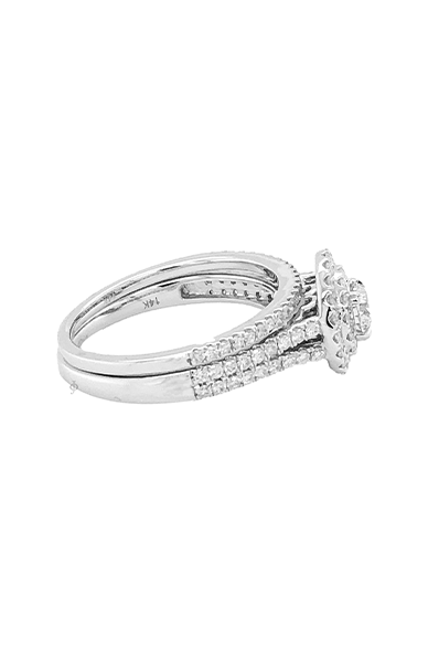 14K White Gold 1.00TDW Diamond Double Round Halo Engagement Bridal Set