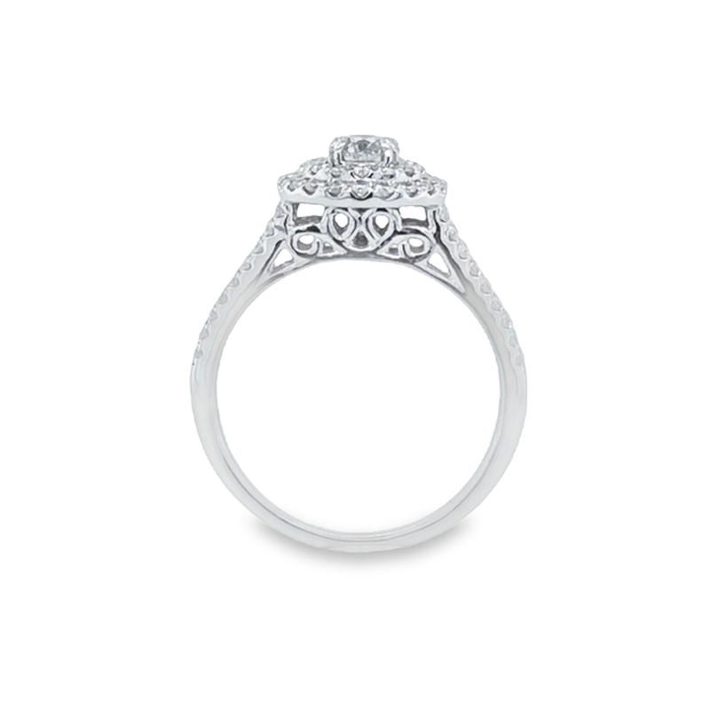 14K White Gold 1.00TDW Diamond Double Round Halo Engagement Bridal Set