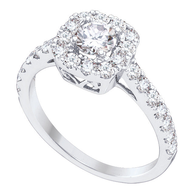 1.50TDW Diamond 14K White Gold Three Piece Halo Bridal Set