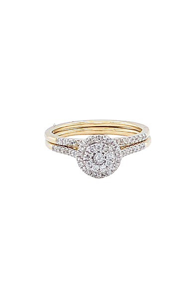 10K Yellow Gold 0.25TDW Diamond Double Round Halo Wedding Set