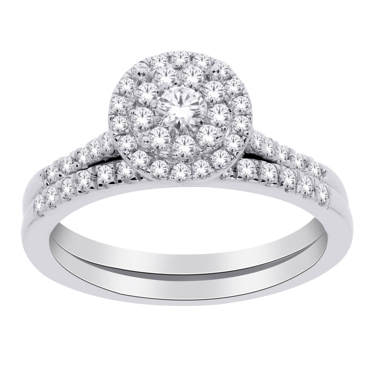 10k White Gold 0.25TDW Diamond Double Round Halo Wedding Set