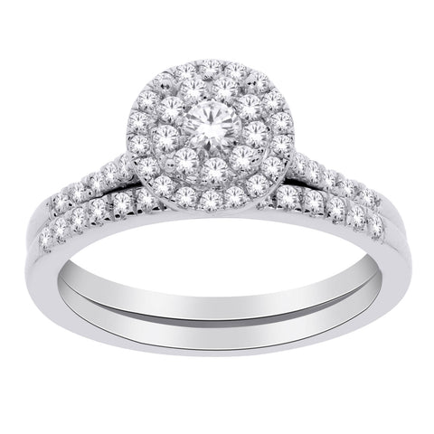 10k White Gold 0.25TDW Diamond Double Round Halo Wedding Set