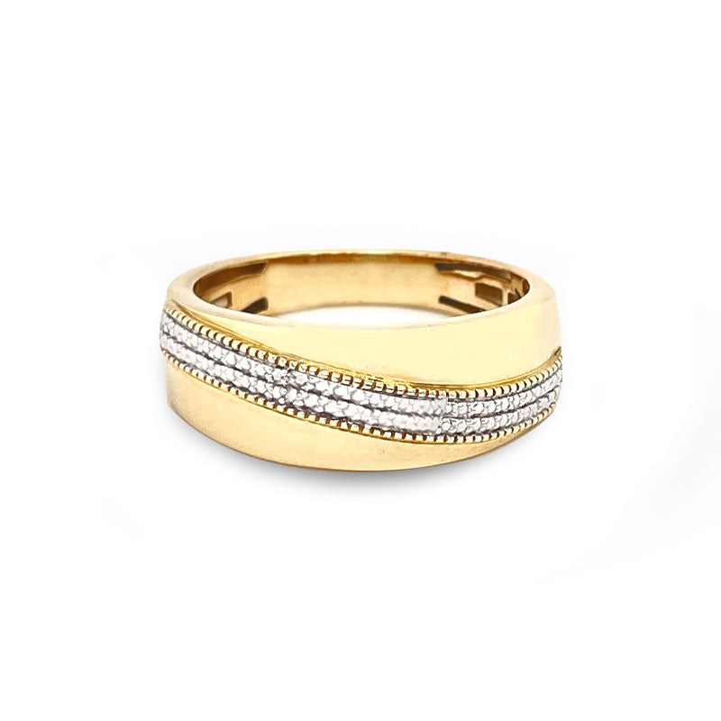 10K Yellow Gold 0.05TDW Mens Round Pave-set Diamond Wedding Band