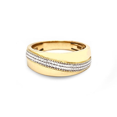 10K Yellow Gold 0.05TDW Mens Round Pave-set Diamond Wedding Band