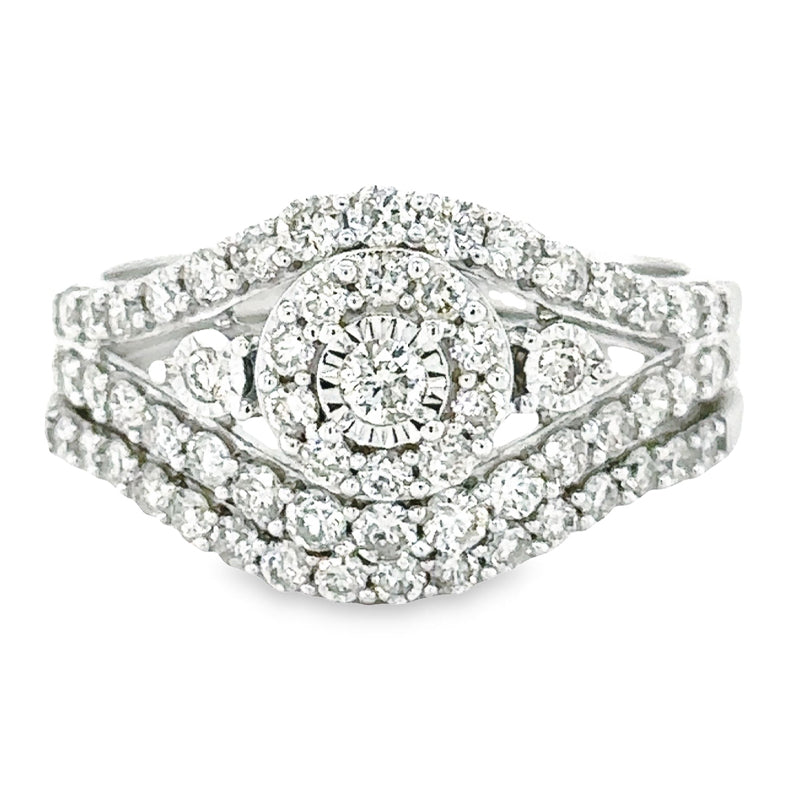 1.00TDW Elegant 10K White Gold Diamond Bridal Set