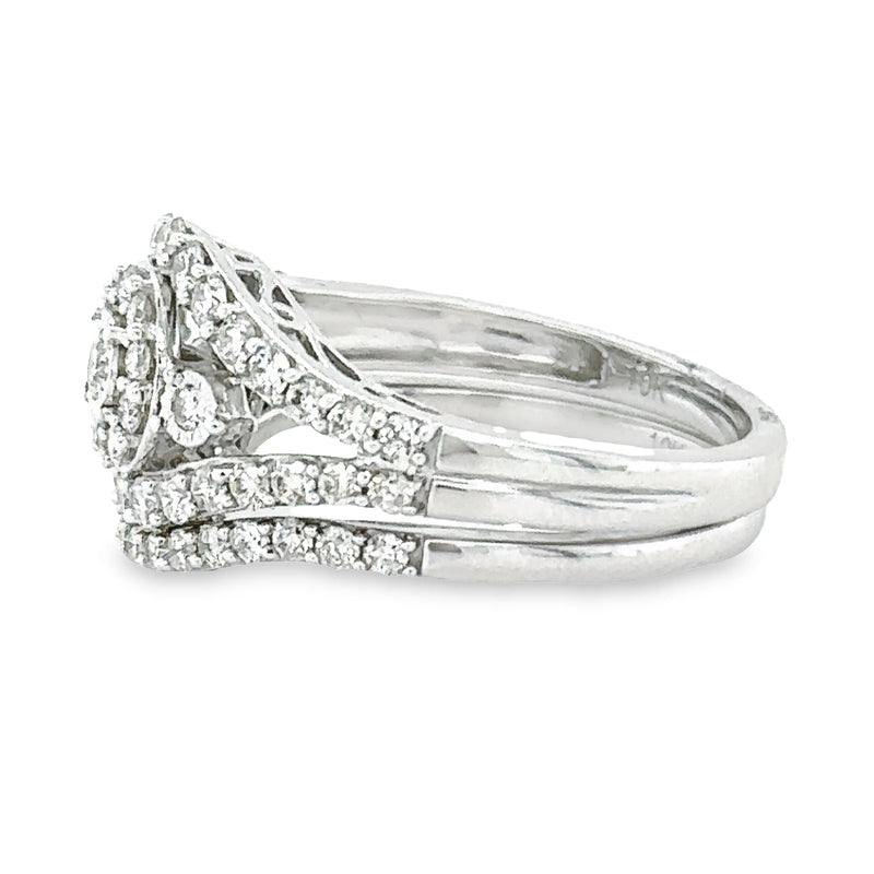 1.00TDW Elegant 10K White Gold Diamond Bridal Set