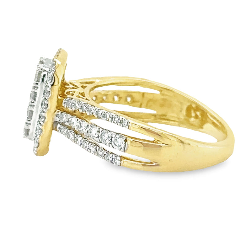 1.00TDW Diamond Engagement Ring in 10K Yellow Gold with Emerald Face