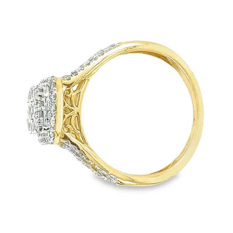 1.00TDW Diamond Engagement Ring in 10K Yellow Gold with Emerald Face