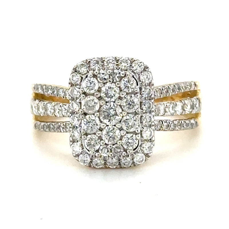 1.00TDW Diamond Engagement Ring in 10K Yellow Gold with Emerald Face