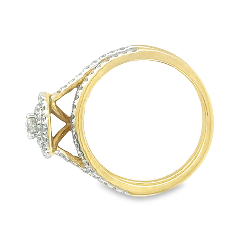 1.00TDW Diamond Bridal Set with Pave Band in 10K Yellow Gold