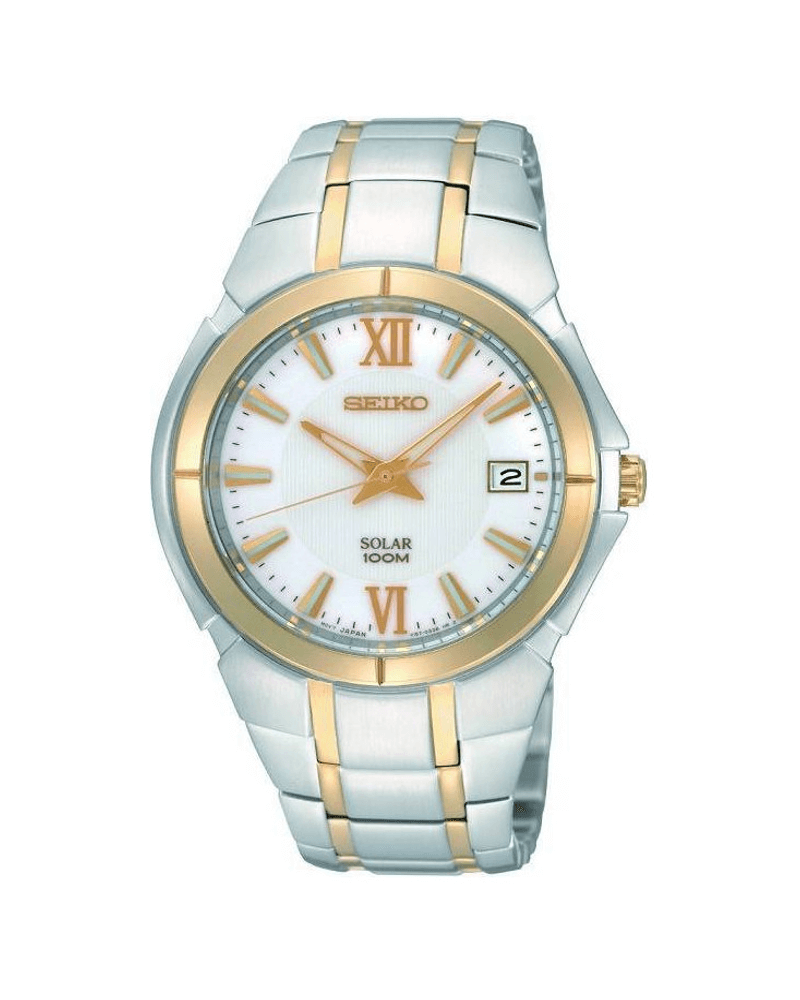 Seiko Solar Two Tone Stainless Steel Men&#39;s Watch SNE088