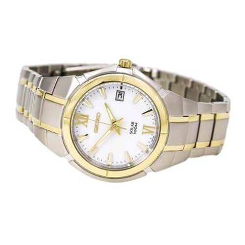 Seiko Solar Two Tone Stainless Steel Mens Watch SNE088