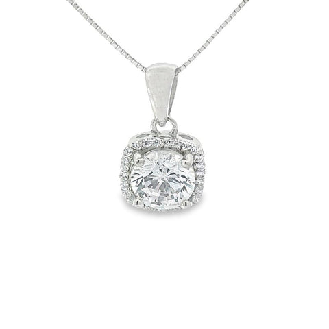 White CZ Cushion Shape Pendant In Sterling Silver