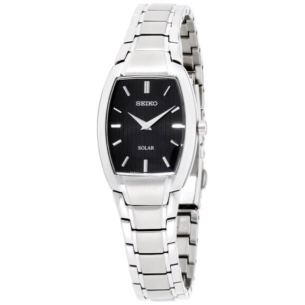 Seiko Solar Black Dial Stainless Steel Women&#39;s Watch SUP259