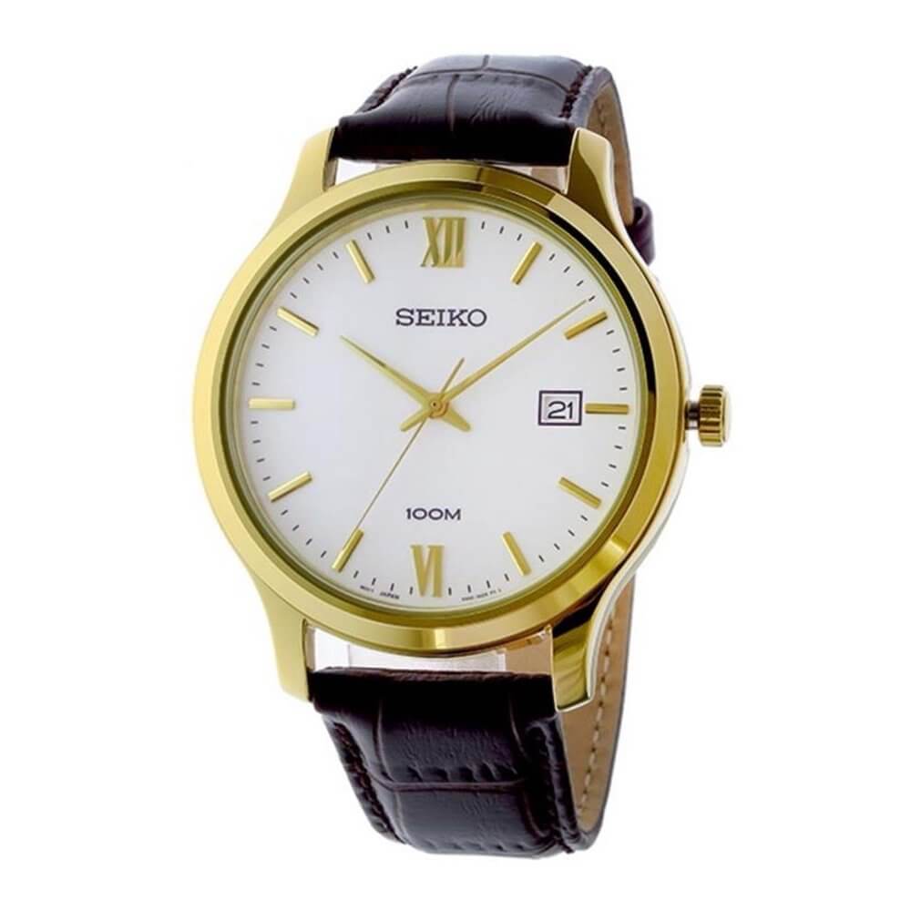 Seiko Brown Leather Quartz Men&#39;s Watch SUR226