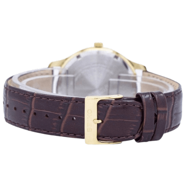 Seiko Brown Leather Quartz Men&#39;s Watch SUR226