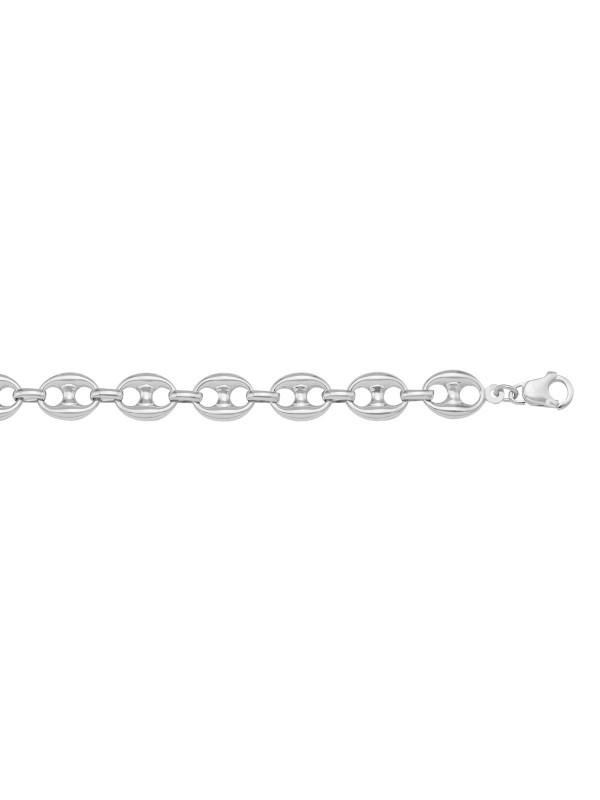 14 Karat White Gold Hollow Puffed Anchor 7.4 mm Italian Bracelet