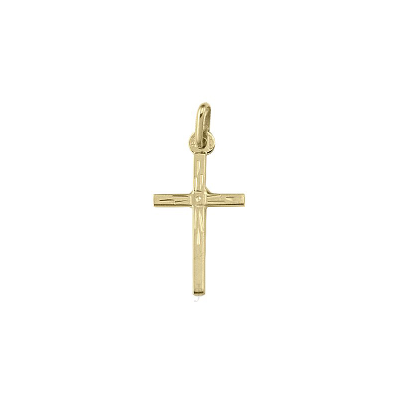 10k, 14k Yellow Gold Flat Modern Cut Cross Pendant