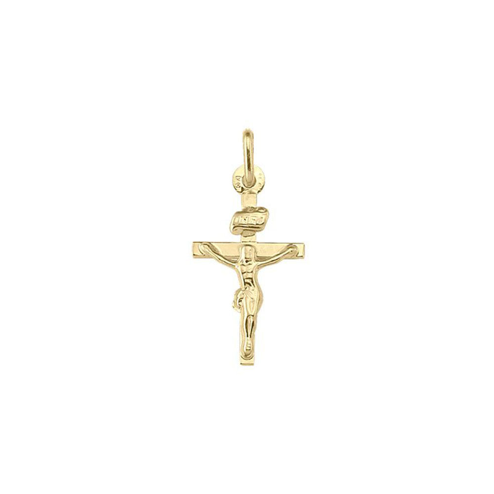 10k, 14k Yellow Gold Flat Religious Classic Italian Cross with Crucifix