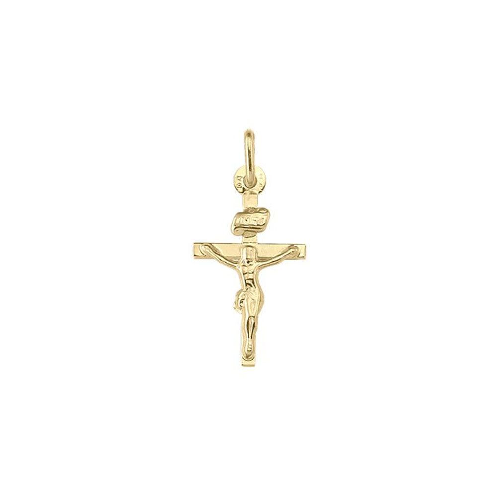 10k, 14k Yellow Gold Flat Religious Italian Cross with Crucifix
