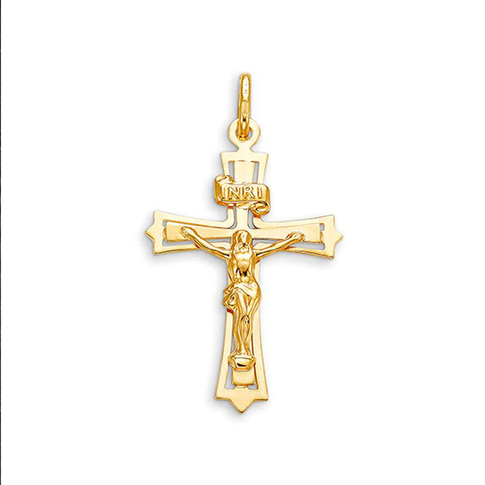 10k, 14k Yellow Gold Religious Classic Italian Cross in Cross Pendant with Crucifix