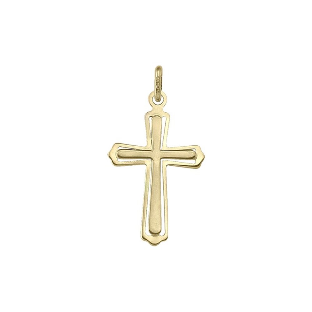 10k, 14k Yellow Gold Flat Religious Classic Italian Cross in Cross Pendant