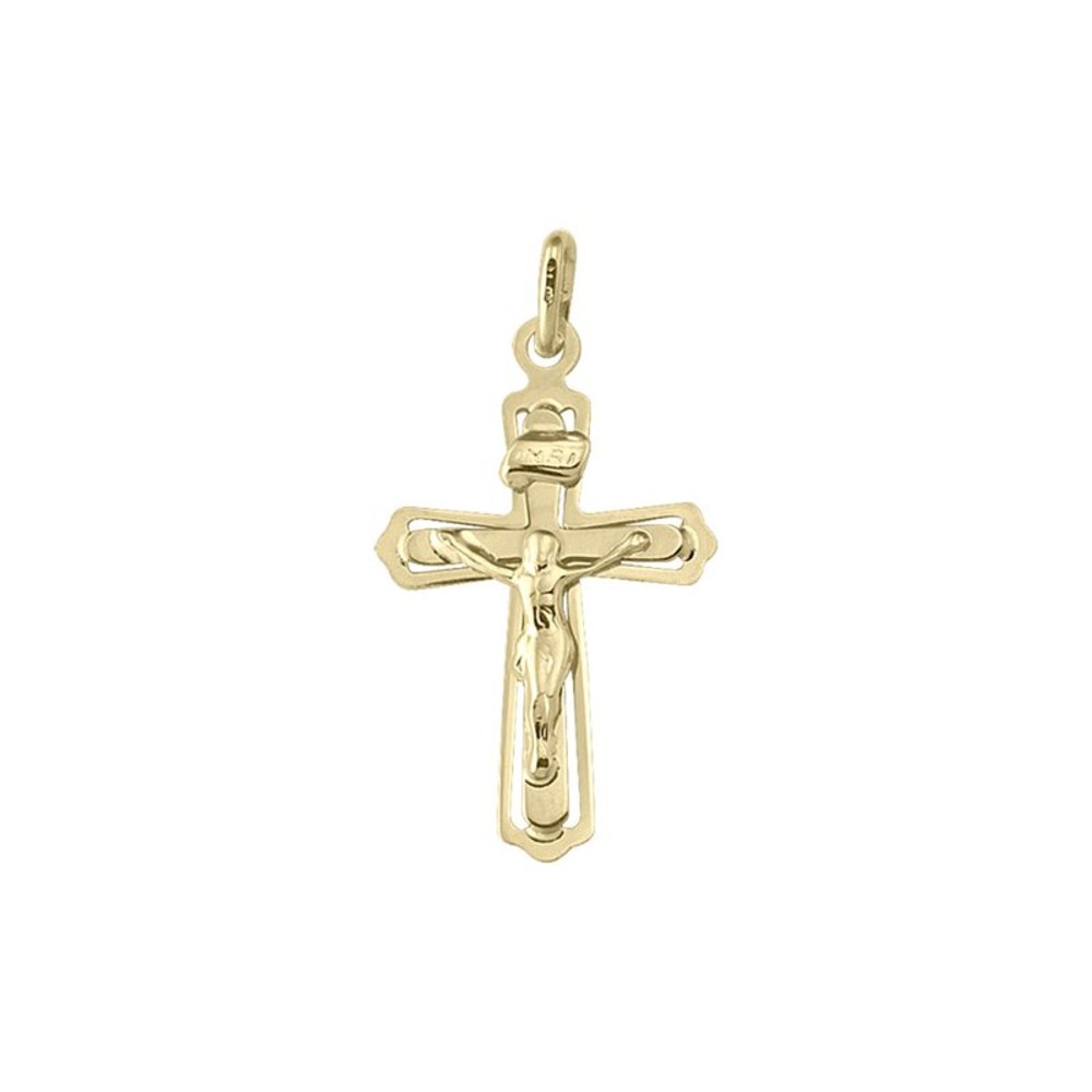 10k, 14k Yellow Gold Religious Classic Italian Cross in Cross Pendant with Crucifix