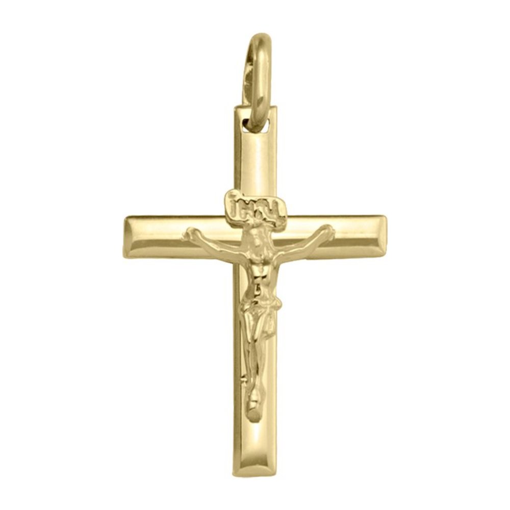 14k Yellow Gold Religious Classic Italian Cross with Crucifix