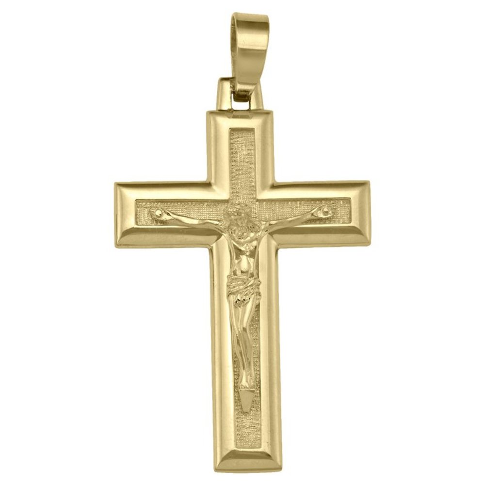 10k, 14k Yellow Gold Solid Religious Italian Cross with Crucifix