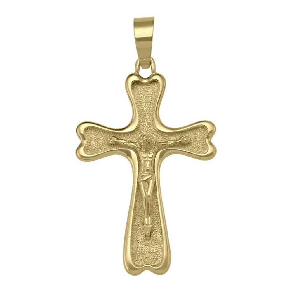 10k, 14k Yellow Gold Solid Religious Italian Cross with Crucifix