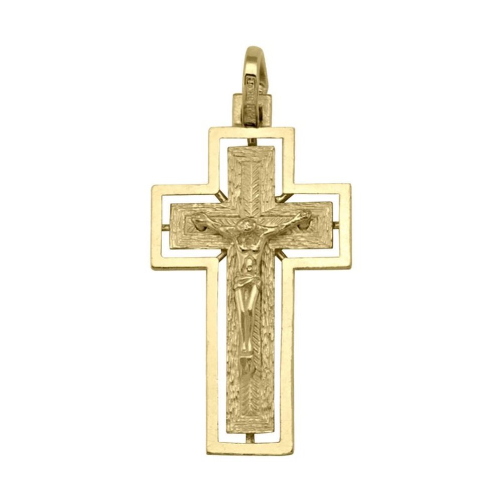 10k, 14k Yellow Gold Solid Religious Italian Cross in Cross with Crucifix