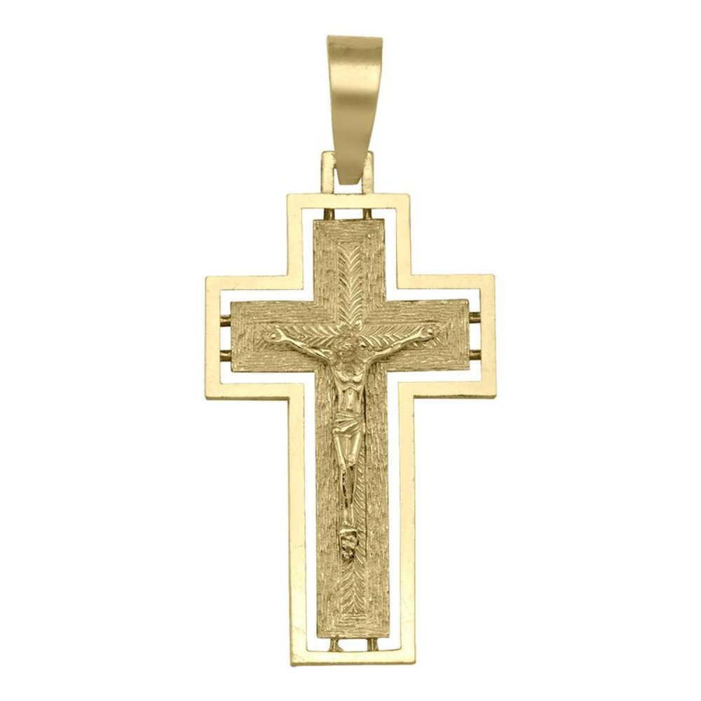 10k, 14k Yellow Gold Solid Religious Italian Cross in Cross with Crucifix