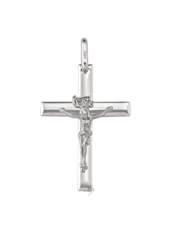 14k White Gold Religious Classic Italian Cross with Crucifix
