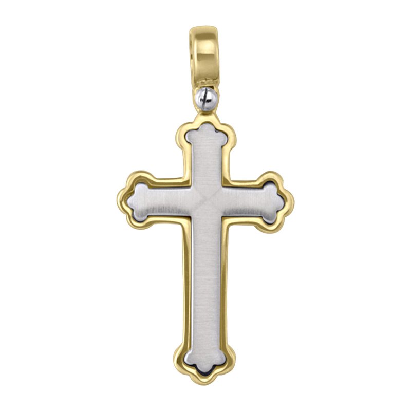 14 Karat Yellow and White Gold Orthodox Religious Italian Cross