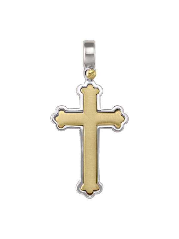 14k White and Yellow Gold Orthodox Religious Italian Cross