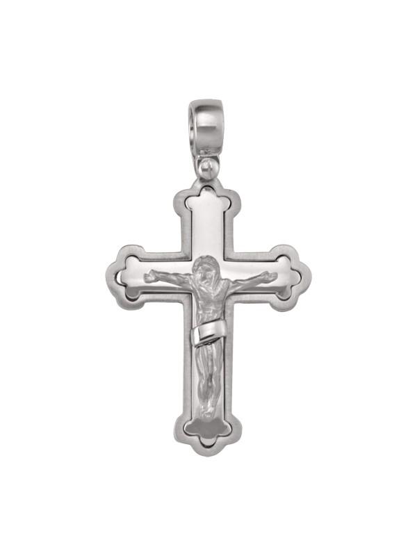 14k White Gold Fancy Religious Italian Cross with Crucifix