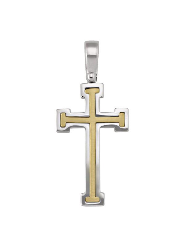14k White and Yellow Gold Fancy Religious Italian Cross