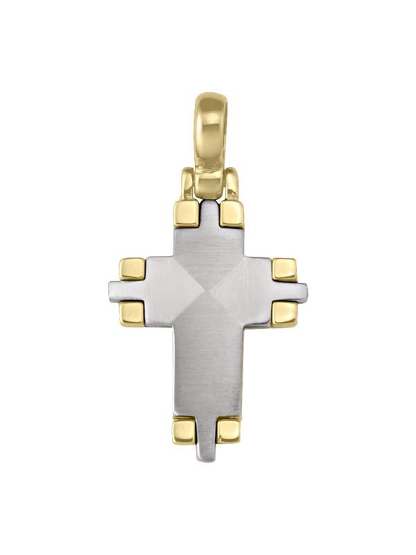 14k Yellow and White Gold Fancy Religious Italian Cross